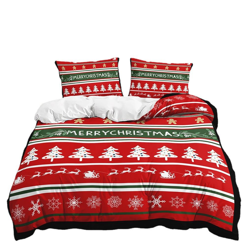 Bed Three-Piece Christmas Elk Quilt Cover 3D Digital Printing Kit