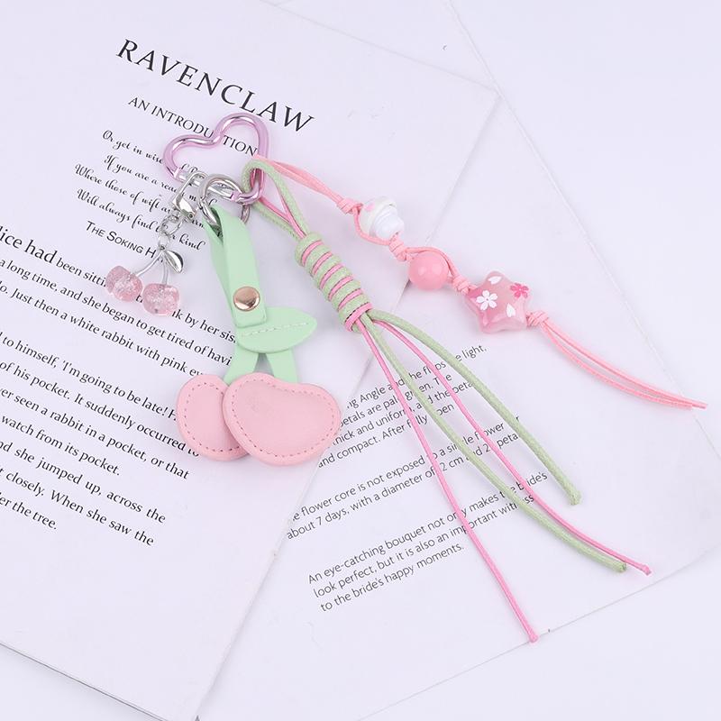 Personality Cherry Keychain Cute Sweet Leather Fruits Keyring Car Key Holder Bag Pendant Decoration Girls Gifts