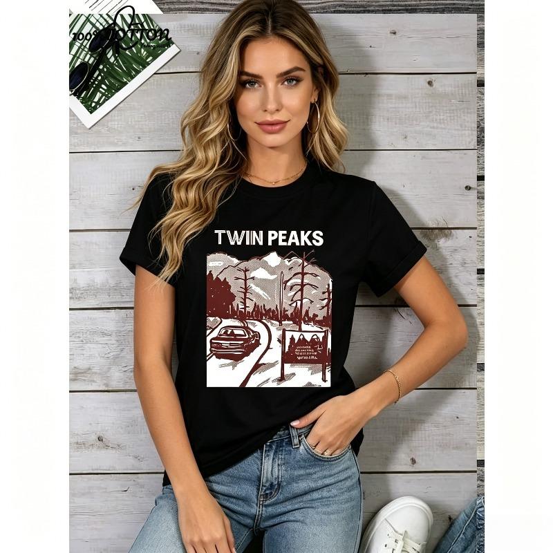 Vintage Twin Peaks Landscape TShirt Retro Graphic Casual Unisex Short Sleeve Tee