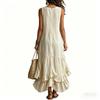 Ladies' Casual Sleeveless Cotton Linen V-neck Big Swing Dress