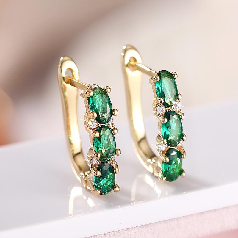 Shiny 925 Sterling Silver Green Cubic Zircon Earrings for Women Newly Trendy Party Ear Accessories Daily Wearable Jewelry Gifts