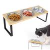 Tilt 15° Raised Cat Food Bowl 3 Stainless Steel Bowls, Drinking and Eating With Wooden Stand Anti-vomiting Suitable for Cats