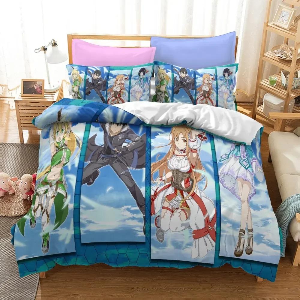 Anime Sword Art Online Bettwäsche-Set Bettbezug Schlafzimmer Deckenbezüge Einzel-Doppel-King-Size Steppdeckenbezug Heimtextilien Werkzeug