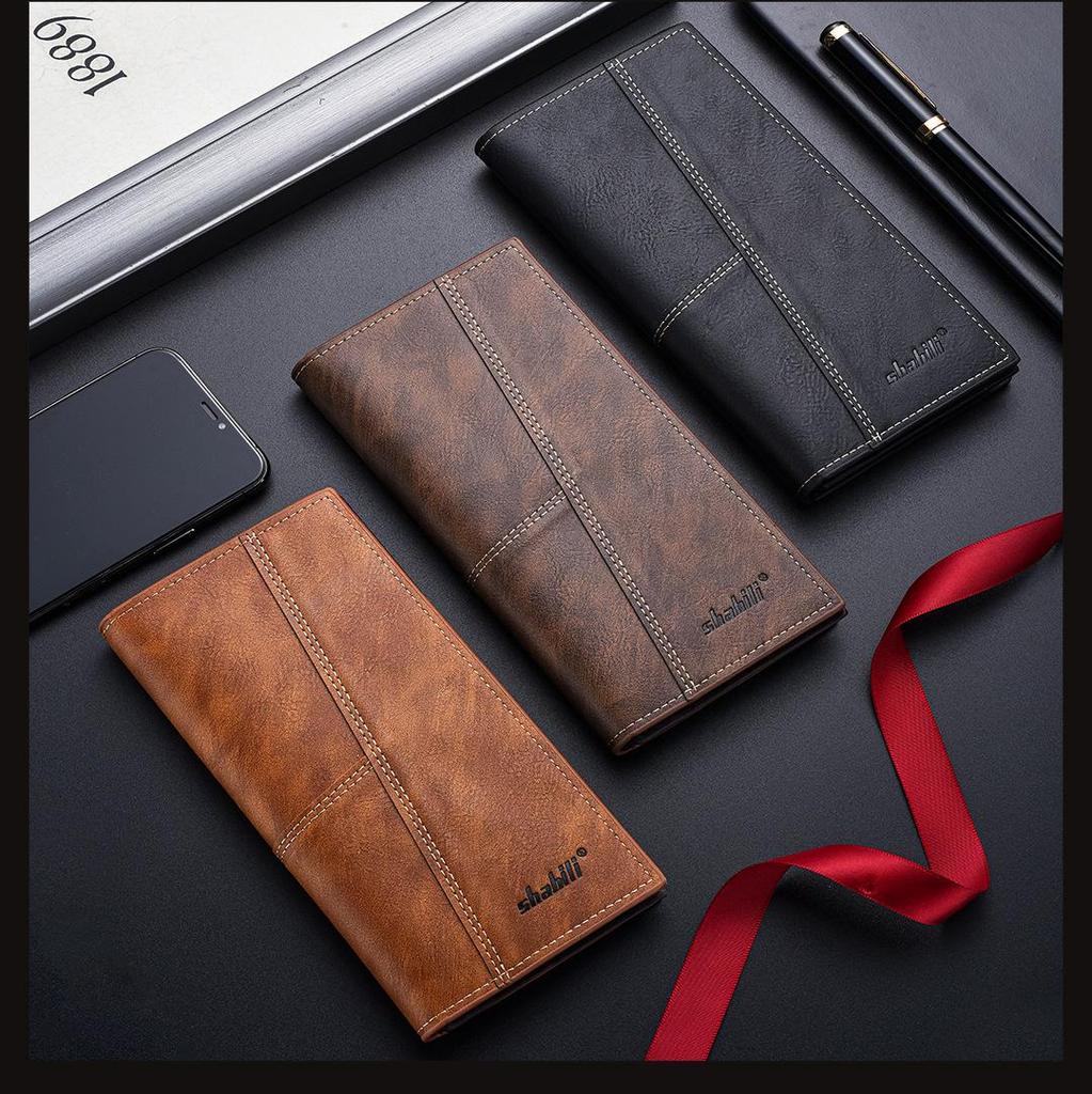 Men's Retro Ultra-Thin Long Wallet with Multi-Card Slots and Large Capacity