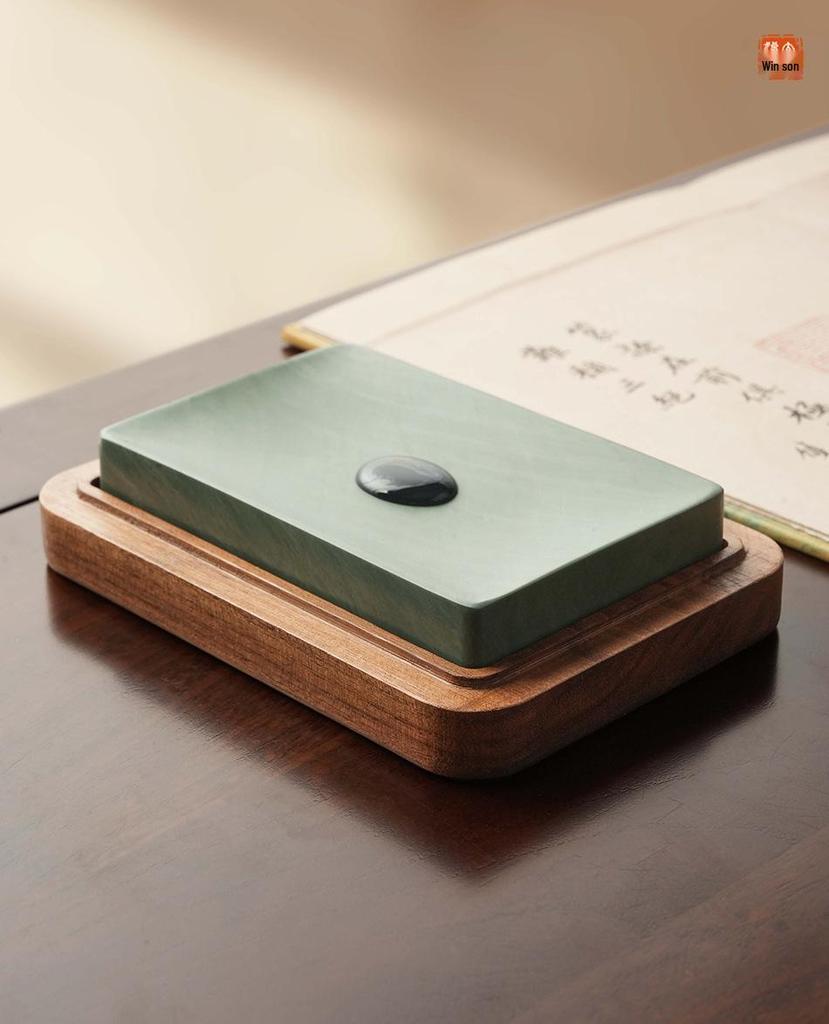 Rectangular Natural Stone Inkstone with Lid for Calligraphy & Portable Ink Cartridge Storage