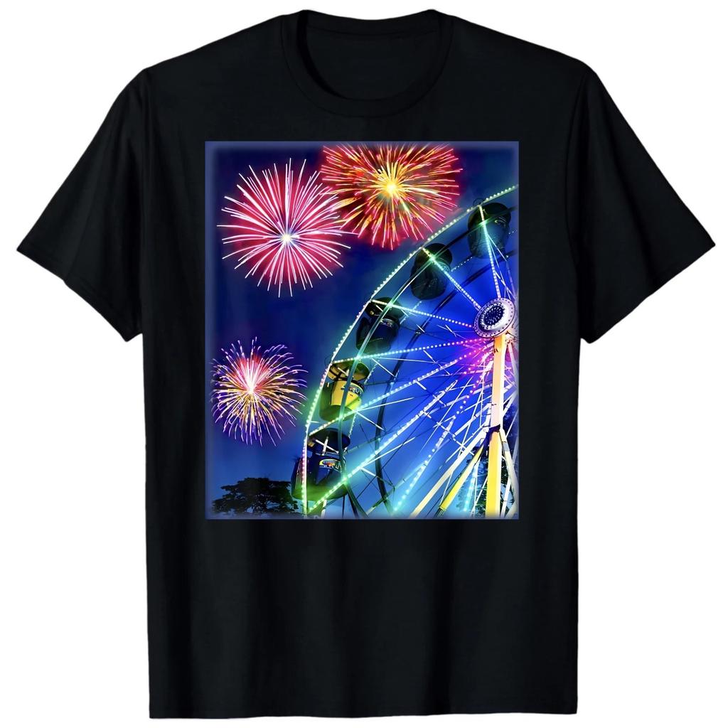 Carnival Ferris Wheel Fireworks BLACK T-Shirt 2307