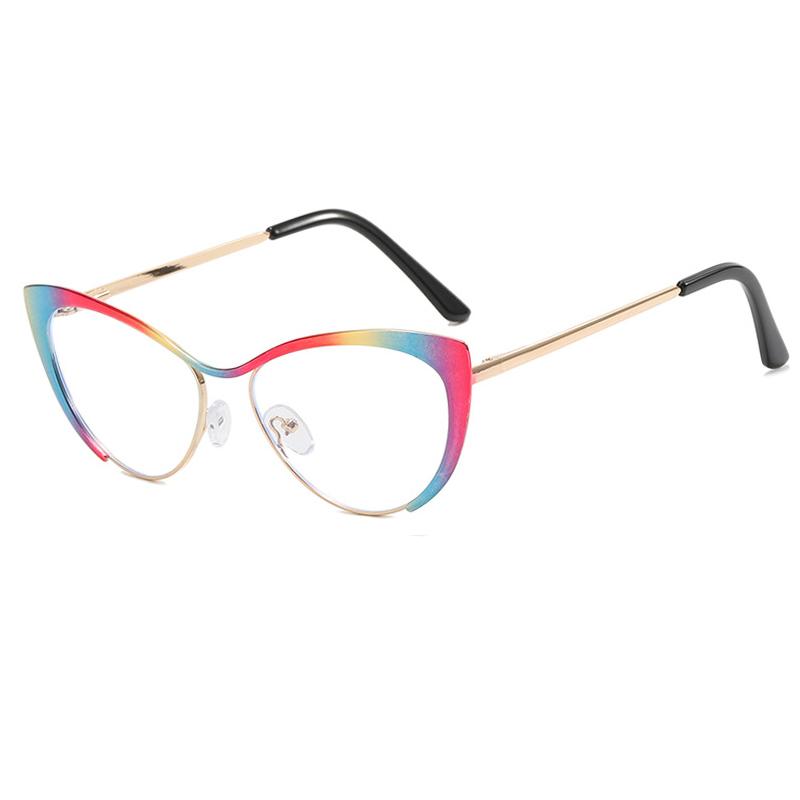 SHAUNA Anti-Blue Light Fashion Women Cat Eye Optical Glasses Frames Spring Hinger Metal Gradient Sunglasses UV400
