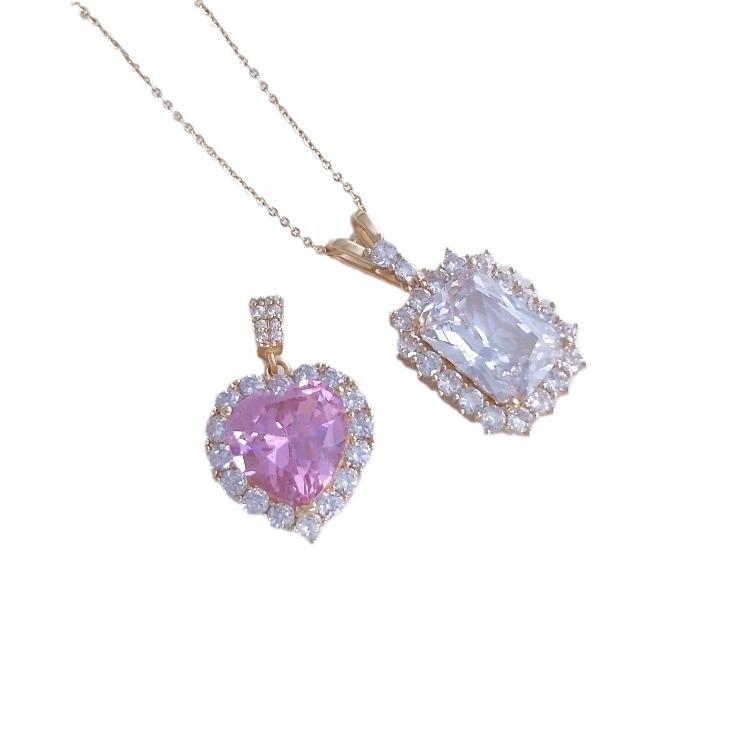 14K Ozeanherz Kristall & Zirkon Pfirsichherz Halskette Anhänger