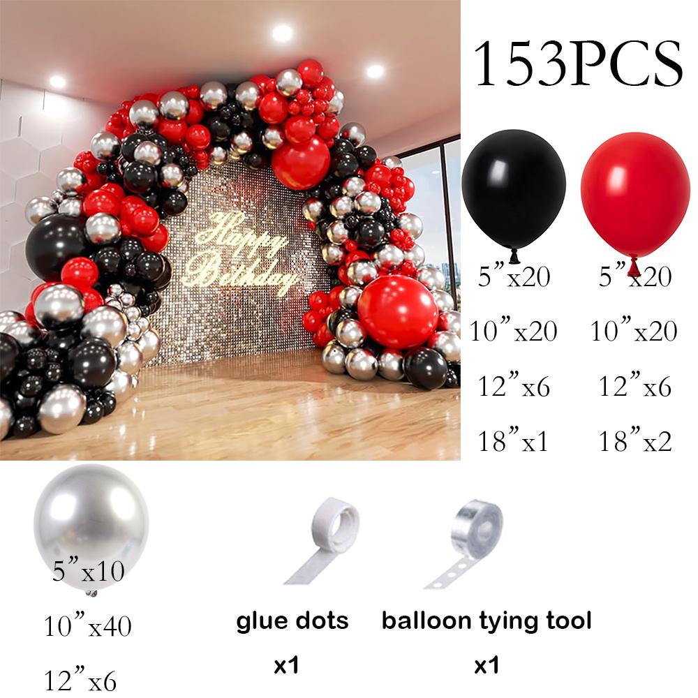 

153PCS Black Red Balloons Garland Metal Silver Balloon Arch Kit Graduation Birthday Party Wedding Anniversary Decoration Globos As Picture
