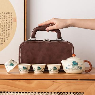 High-end Ru Kiln Travel Set, Xishi Pot Cover Bowl, Express Guest Cup Travel Tea Set, the Whole Set of Company Business Gifts