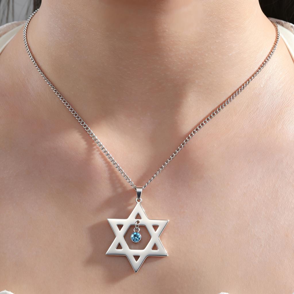 Lucktune Star of David Pendant Necklace for Men Women Light Blue Zircon Charm Hexagram Jewish Israel Necklace Vintage Jewelry