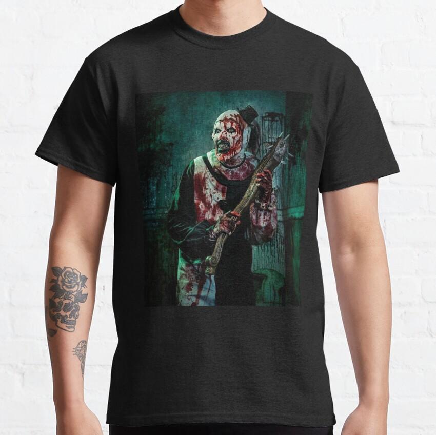 Vintage Terrifier TShirt for Men Horror Movie Scary Clown QHalloween Terrifier Film 100 Cotton Printed Tees Gift Idea Tops