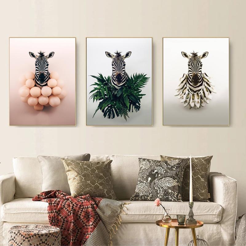 Creative Animal Zebra Balloon Plant Shoes Nordic Posters And Prints Wall Art Abstract Canvas Painting Pictures Kids Room Decor