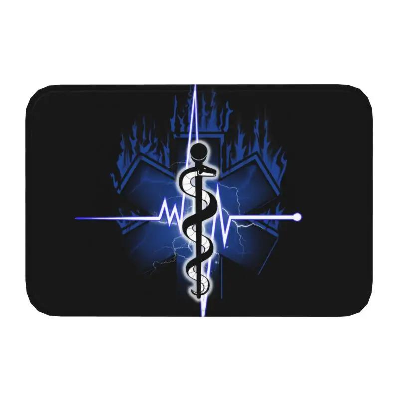 

Emt Star Of Life Front Door Mat Anti-Slip Outdoor Absorbent Paramedic Medic Ambulance Doormat Kitchen Balcony Rug Carpet 40x60cm