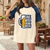 Casual Women Denim Patchwork Oktoberfest Graphic T Shirt Comfortable Short Sleeve Loose Fit Top for Daily Wear