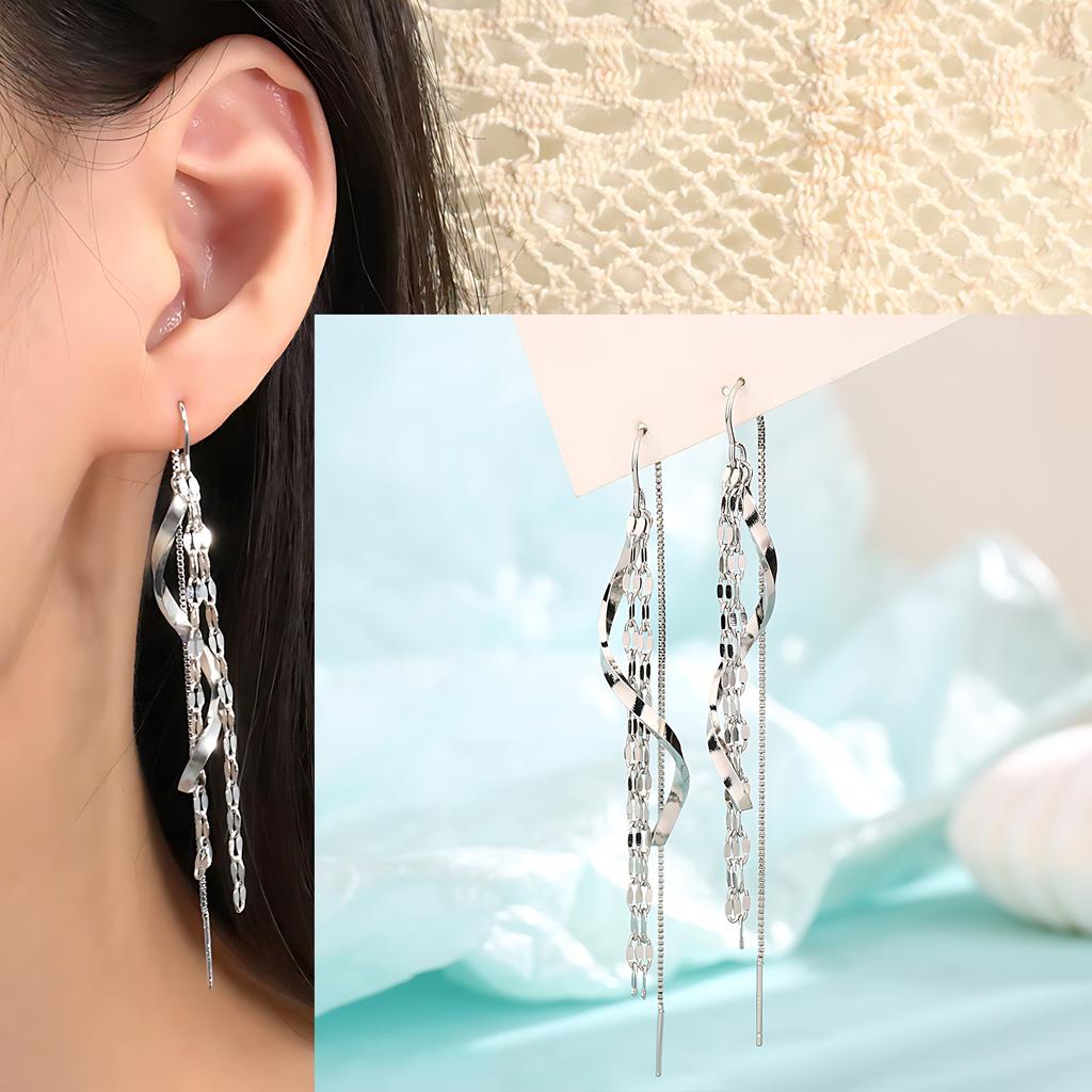 Sam Panda 925 Silver Earrings For Women Trendy Waterdrop Long Tassel Jewelry Prevent Allergy Party Accessories