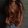Women's Velvet Sleeveless Button Down Vest V-Neck Casual Solid Color Tank Tops