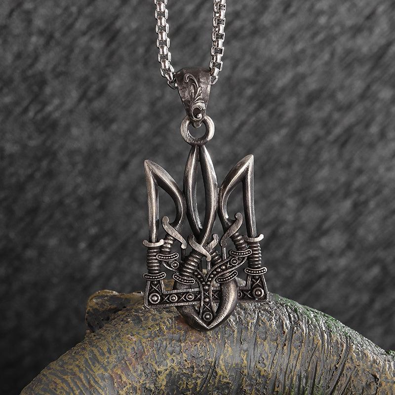 Viking Trident Pendant Necklace Retro Alloy Jewelry Handmade Norse Mythology Inspired Viking Accessory