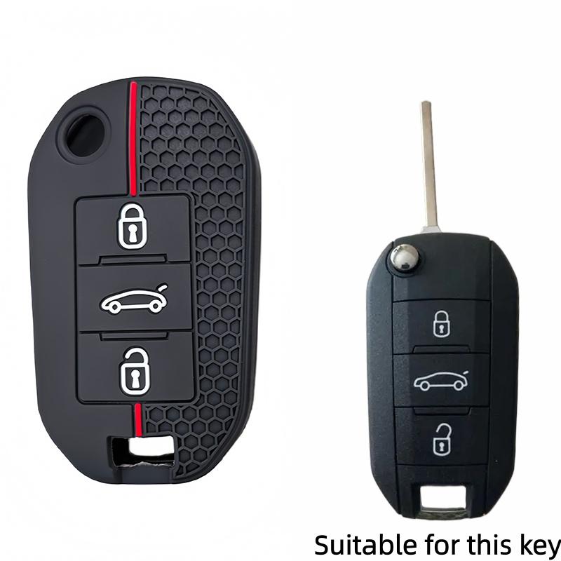 3 Button Silicone Car Key Chain Ring Shell Cover Case Holder For Peugeot 208 301 308 508 5008 3008 Citroen C5 C4 2010 2021 2023