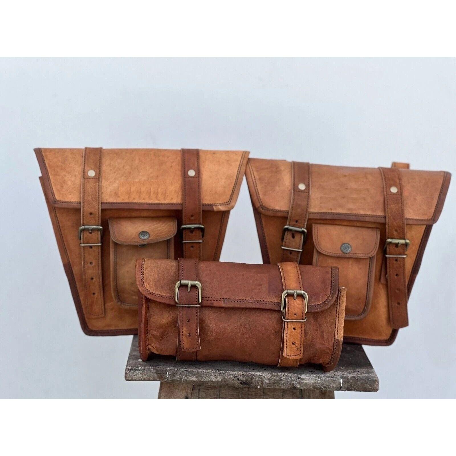 

New Motorcycle Leather Panniers Saddle Luggage Pouch Side Bag Saddlebags