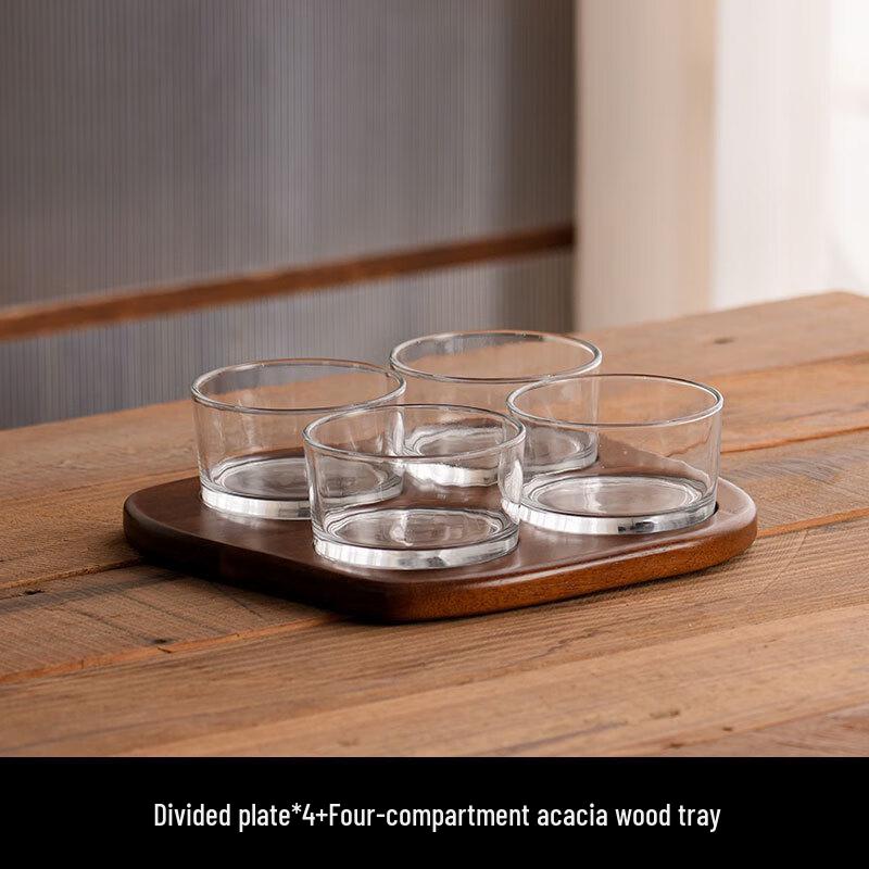 Chinese Style Glass Divided Snack Plate Four Compartments