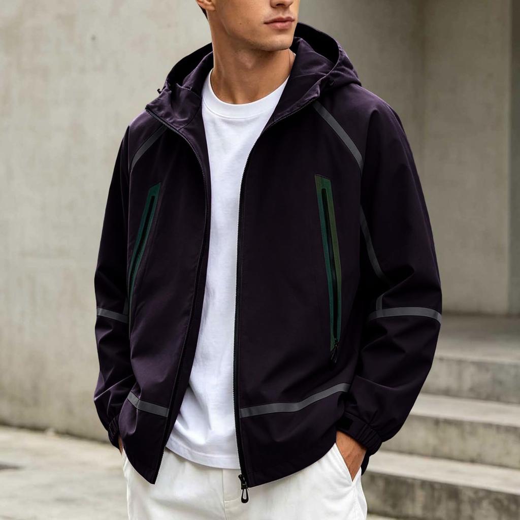 Men's Hooded Reflective Jacket for Spring and Fall Outdoor Activities