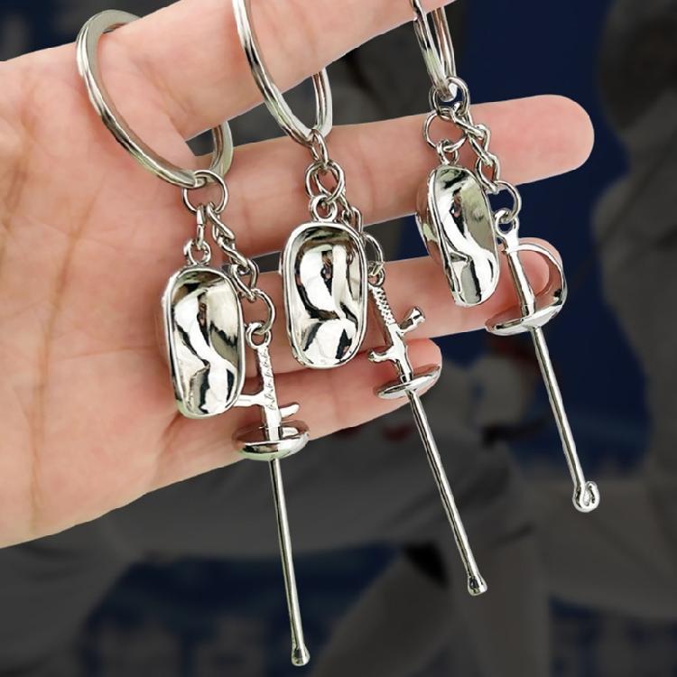 Pocket Sized Collectible Metal Keyring Pendant Handmade Zinc Alloy Keychain Bag Ornament for Fencing Sport Admirers