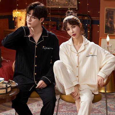 Spring & Autumn Couple Pajamas Set: Long Sleeve, Long Pants, Front Button Lapel Cardigan for Men & Women