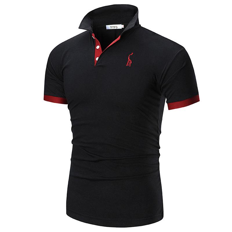 

Men s Summer Casual Embroidered Turn-Down Collar Polo Shirt with Color Block Cuffs чорний