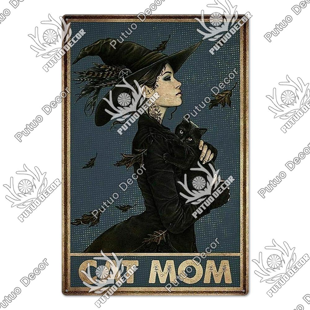 Putuo Decor Halloween Schwarze Katze Vintage Metallschild Plakette Metall Vintage Blechschild für Wohnzimmer Tür Tierhandlung Wanddekoration
