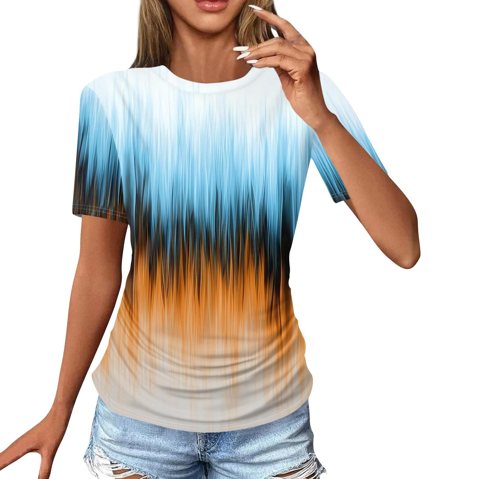 

Женские футболки, модные повседневные топы с круглым вырезом и коротким рукавом, туника с принтом L