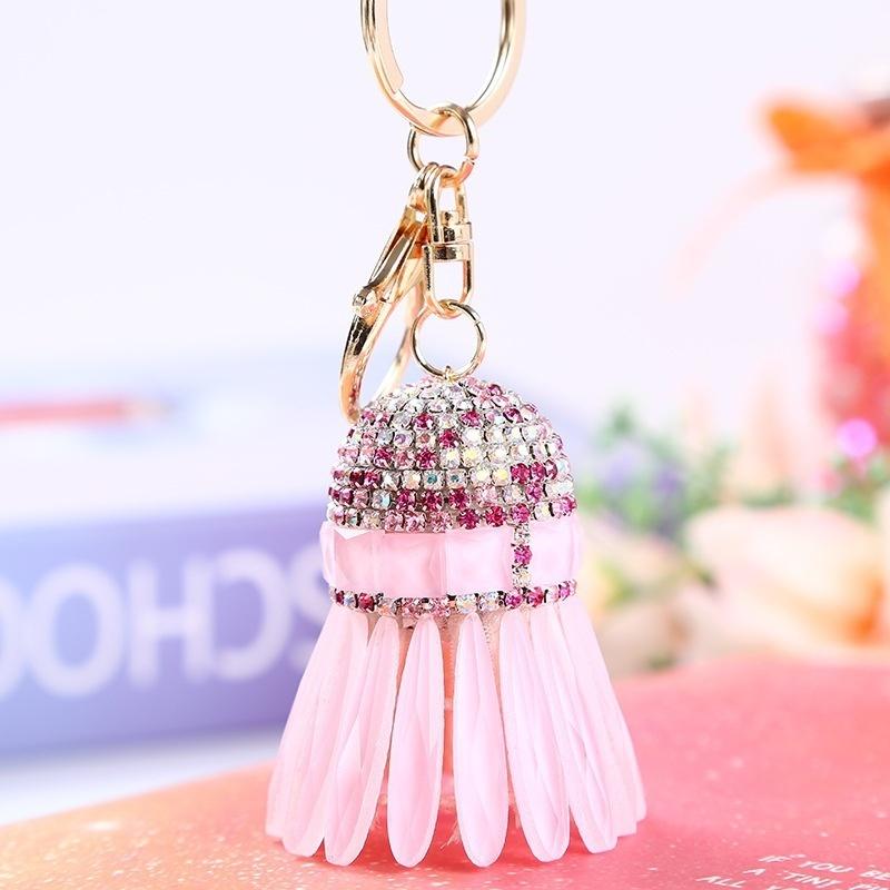 Creative Diamond Badminton Keychain Fashion Girls Bags Car Accessories Car Accessories Sticker Jewel