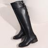 Vintage Knee High Boots Women Black PU Leather Low Heels Buckle Riding Boot Female Winter Shoes Ladies Large Size 48 Brand
