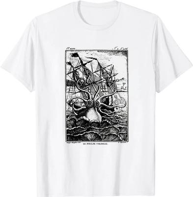 Koszulka z potworem Krakenem Steampunk Jules Verne Dwadzieścia tysięcy mil podmorskiej żeglugi po oceanach Tee