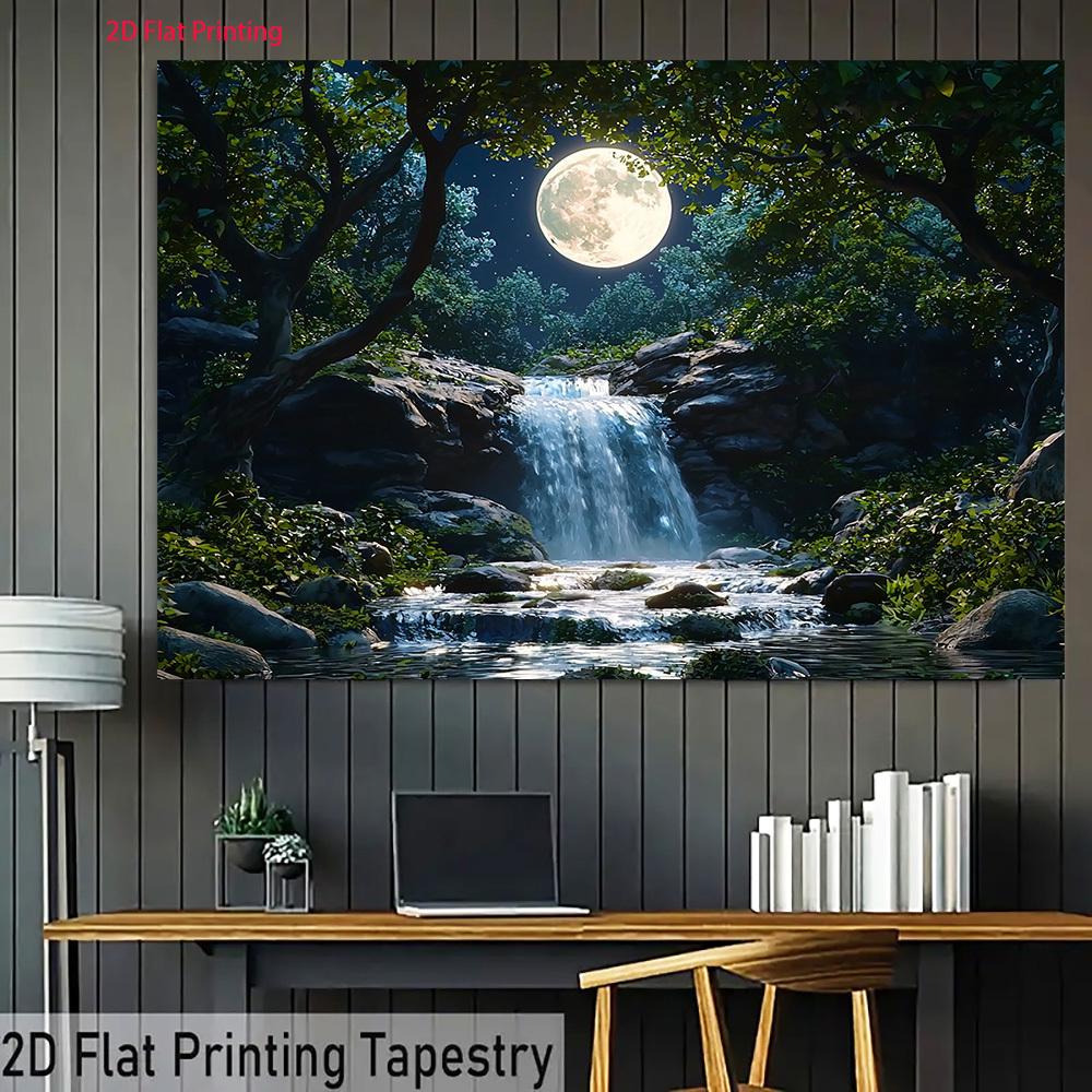 2D plane 1 piece of moonlight forest night scene theme pattern suitable for creating a rich festive atmosphere