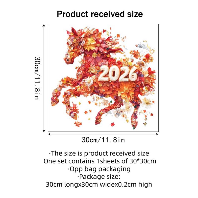 2026 Year Red Flower Horse Vinyl Electrostatic Stickers On the Glass Door Window Wall Removable for Home Office Room Decorations