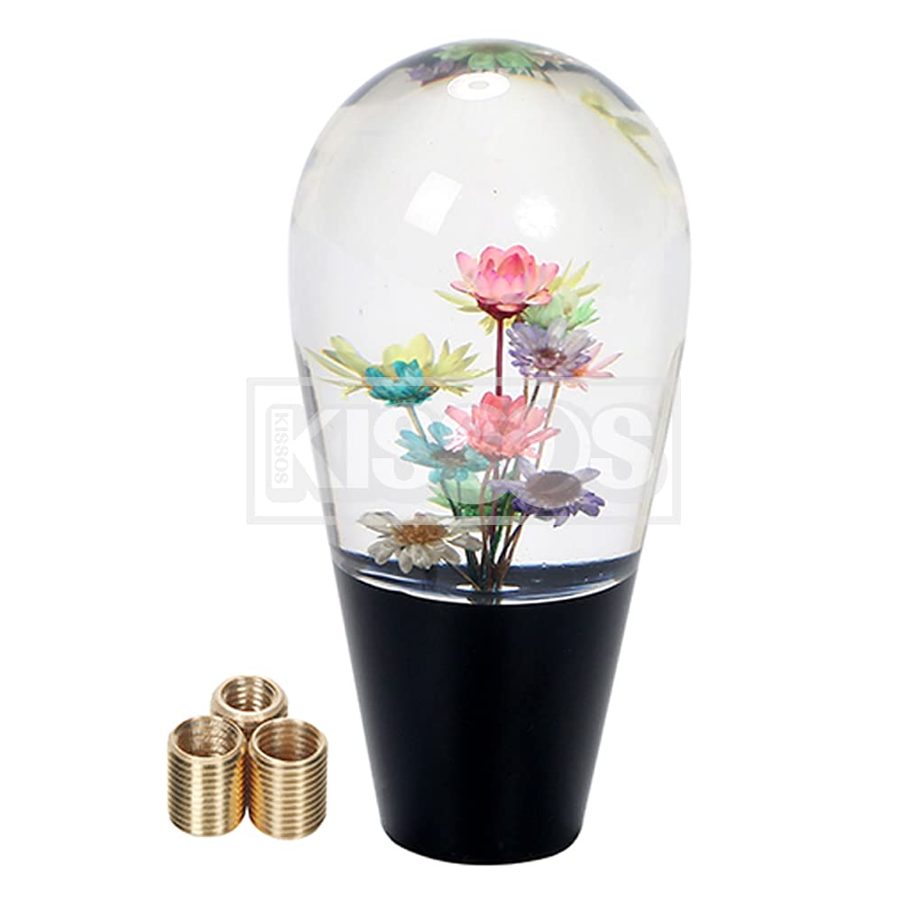Crystal Shift Underwater Flower Showa Era Japanese Universal Gear Shifter Adapter for Trucks and Mini Trucks Knob, Design, Retro, Style, (Black)