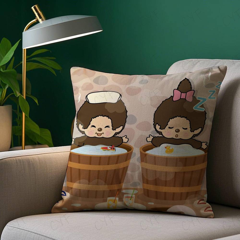 Cartoon M-Monchhichis Pillow Case Safe Custom Photo Pillow, Anti-fade Brushed Fleece Cushion, Maternal & Infant Safe.