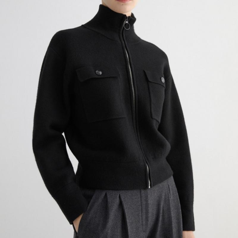 Ea S miSS Cardigan Tricotat cu Gât Înalt din Amestec de Lână cu Fermoar SSkcdo42630 Bk