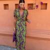 Elegant Spring V Neck Sleeveless Printed Dress With 3d Design For Women