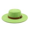 French Double Belt Buckle White Woolen Hat Flat Top Top Hat Female British Retro Style Wide Brim Felt Hat