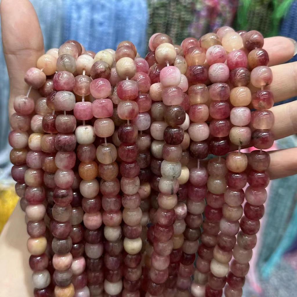 9x10 Natural Chalcedony Beads: Multicolor Morganite, Tourmaline, Amazonite Barrel Beads for DIY Jewelry