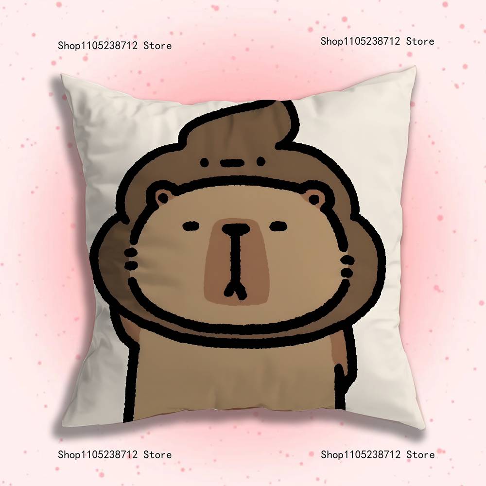 Cute Cartoon C-Capybara Pillow Covers Cartoon Sofa Decorative Home Double-sided Printing Short Plush Cute Cushion Cover