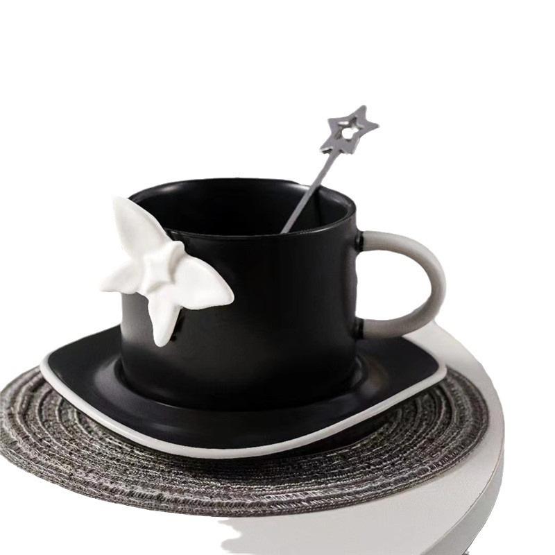 Nordic Style Minimalist Art Internet Celebrity Butterfly Ceramic Coffee Cups And Saucers, Home Office Exquisite Gifts Fashion Cups And Saucers