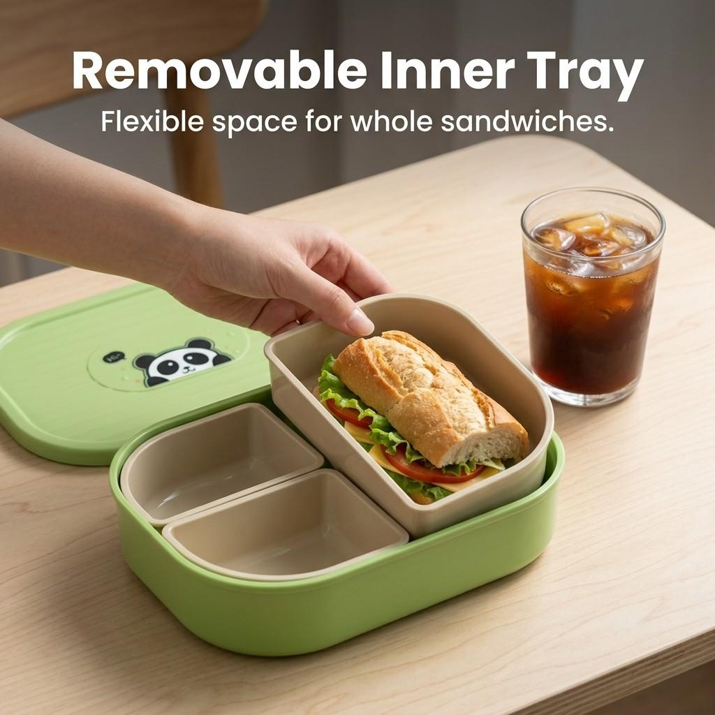Cute Kids Bento Lunch Box Set Detachable 3 Compartment Plastic Meal Prep Food Storage Containers Microwavable Portable Snack Box