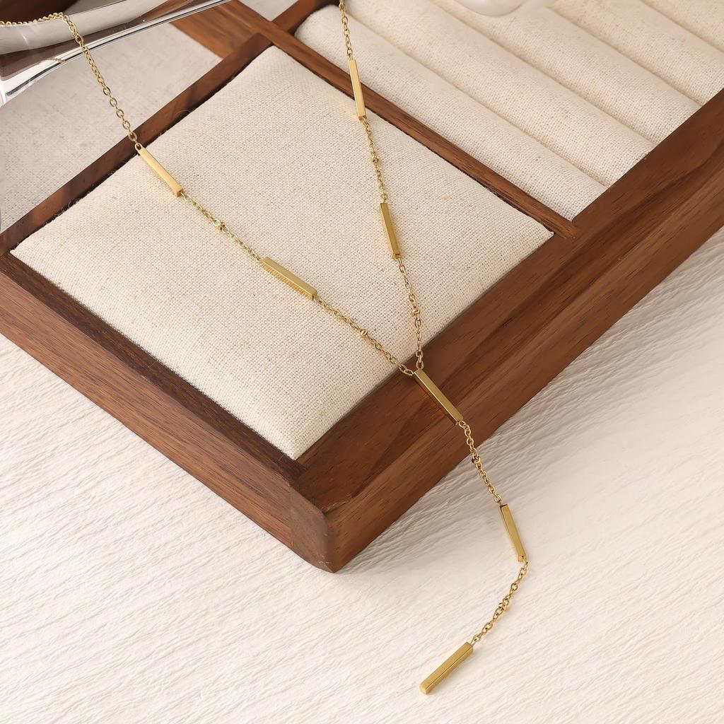 18K Gold Y-Shaped Tassel Cross Necklace for Women - Stainless Steel, Colorfast Clavicle Chain Sweater Accessory
