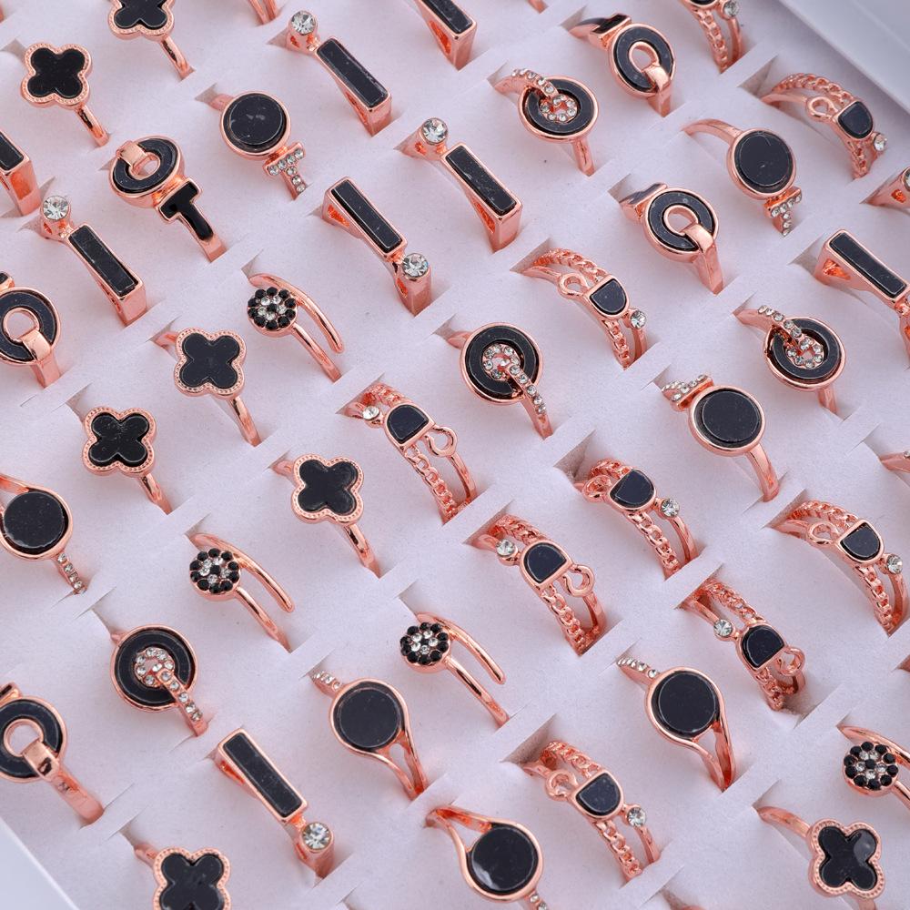 10Pcs Lady s Retro  Black Enamel Ring - Unique and Fashionable Ring