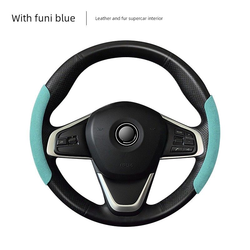 Car Steering Wheel Cover, Ultra-Thin Short Style, Suede, Winter Anti-Slip, Sweat-Absorbent, Unisex, Trendy Style, High-End Feel