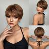Brown Pixie Cut Synthetic Wigs Short Layered Hair Wigs with Bangs for Women Natural Looking Heat Resistant Daily Wig Party Use
