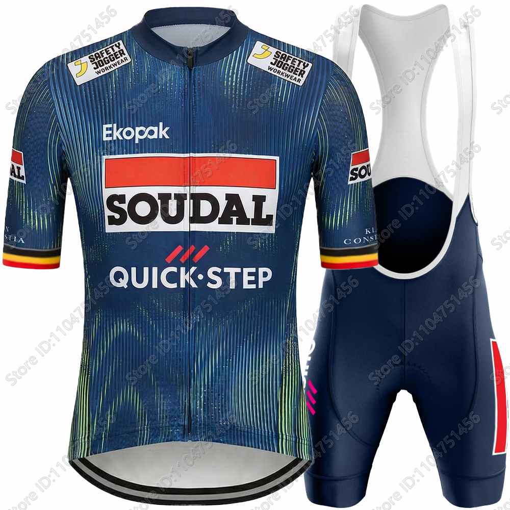Team Soudal-Quick-Step Cycling Jersey Set Italy Tour Cycling Clothing Men Road Bike Shirt Suit Bicycle Bib Shorts MTB Wear